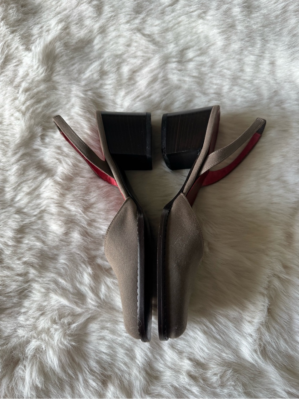 Yves Saint Laurent Taupe Slingback Mules with Red Insole - Picture 9 of 14